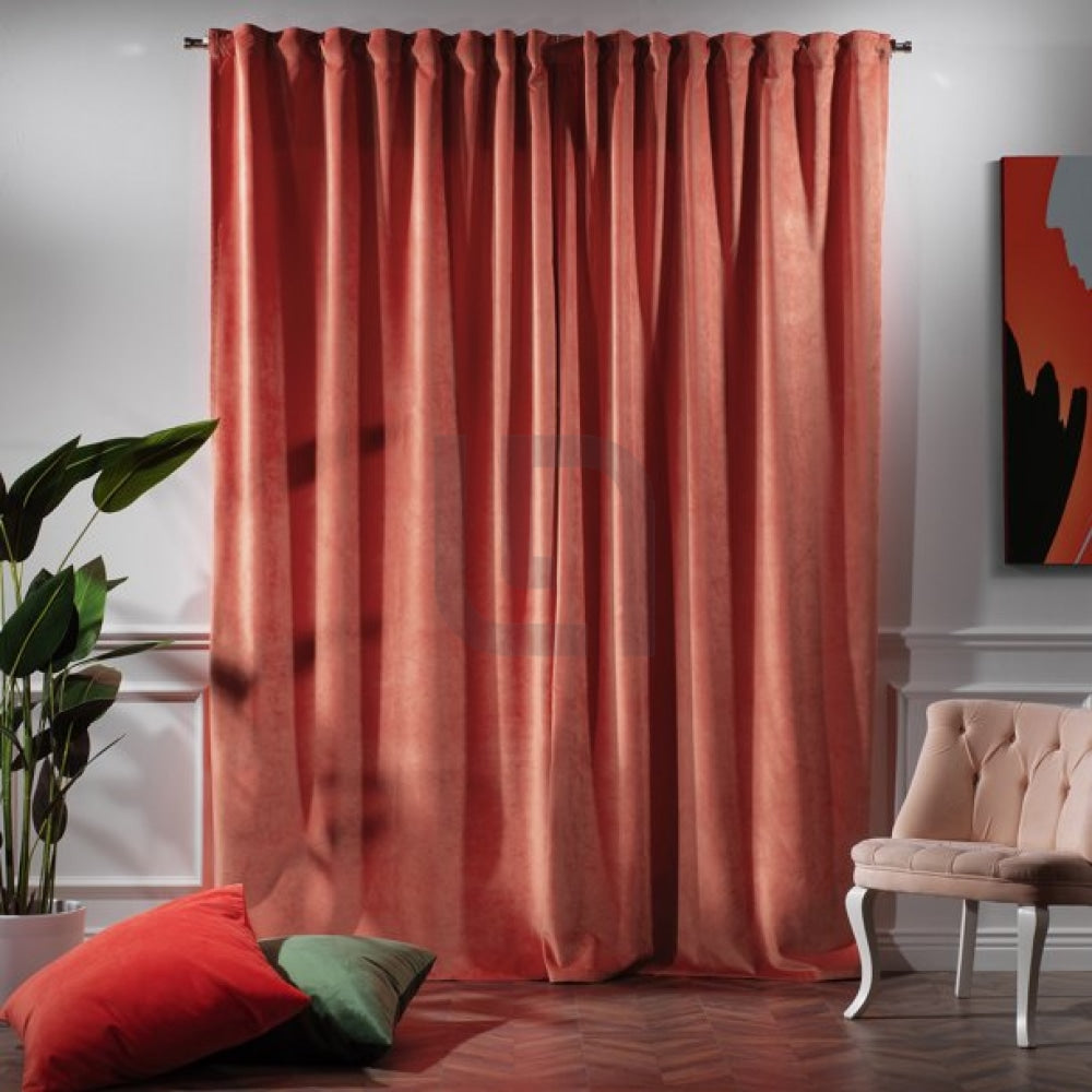 velvet curtains - coral