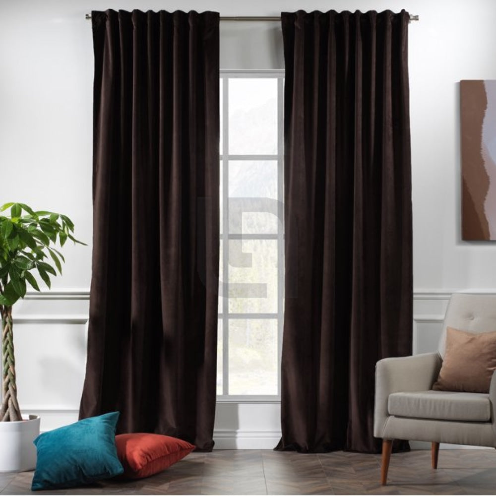 velvet curtains dark brown