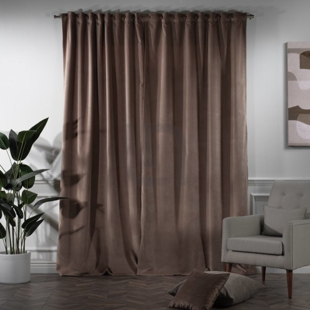 velvet curtains - golden brown