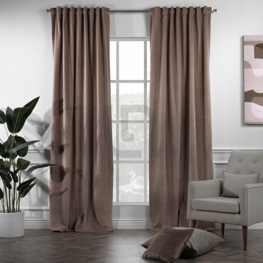 velvet curtains golden brown