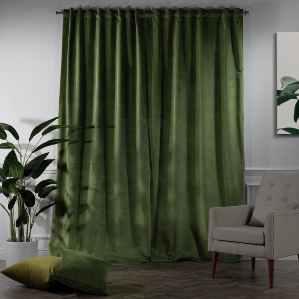 velvet curtains - olive green