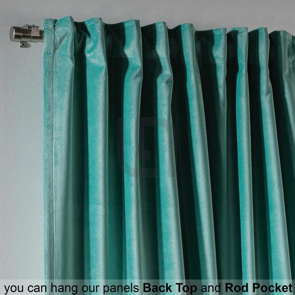 velvet curtains - teal color