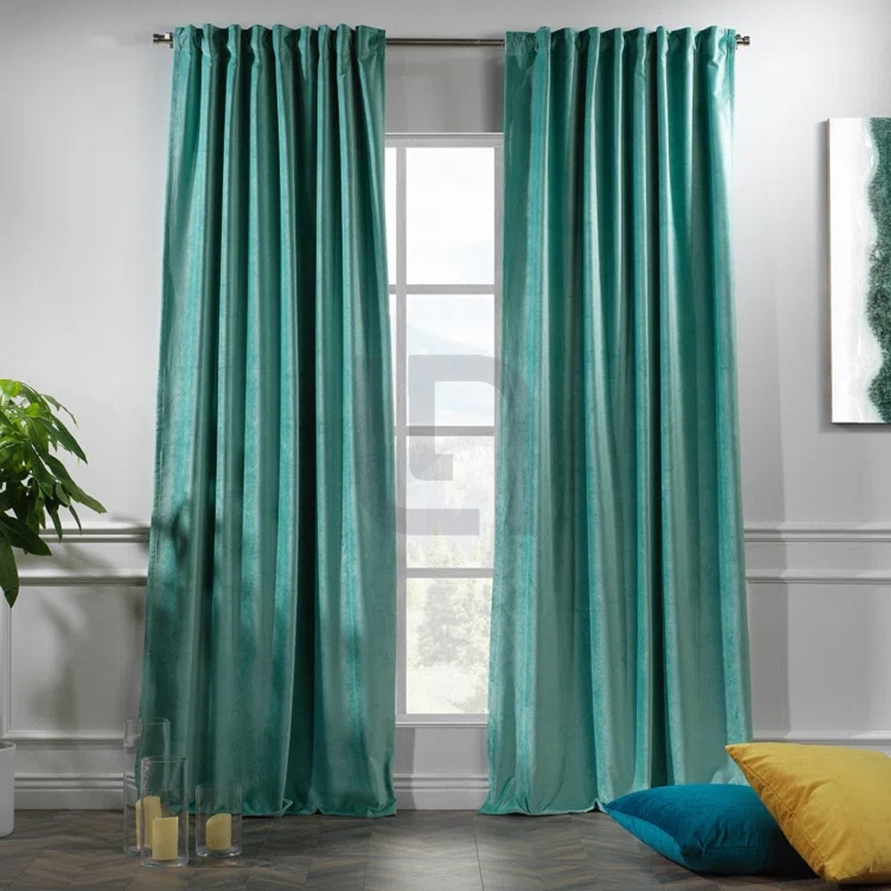 velvet curtains - teal