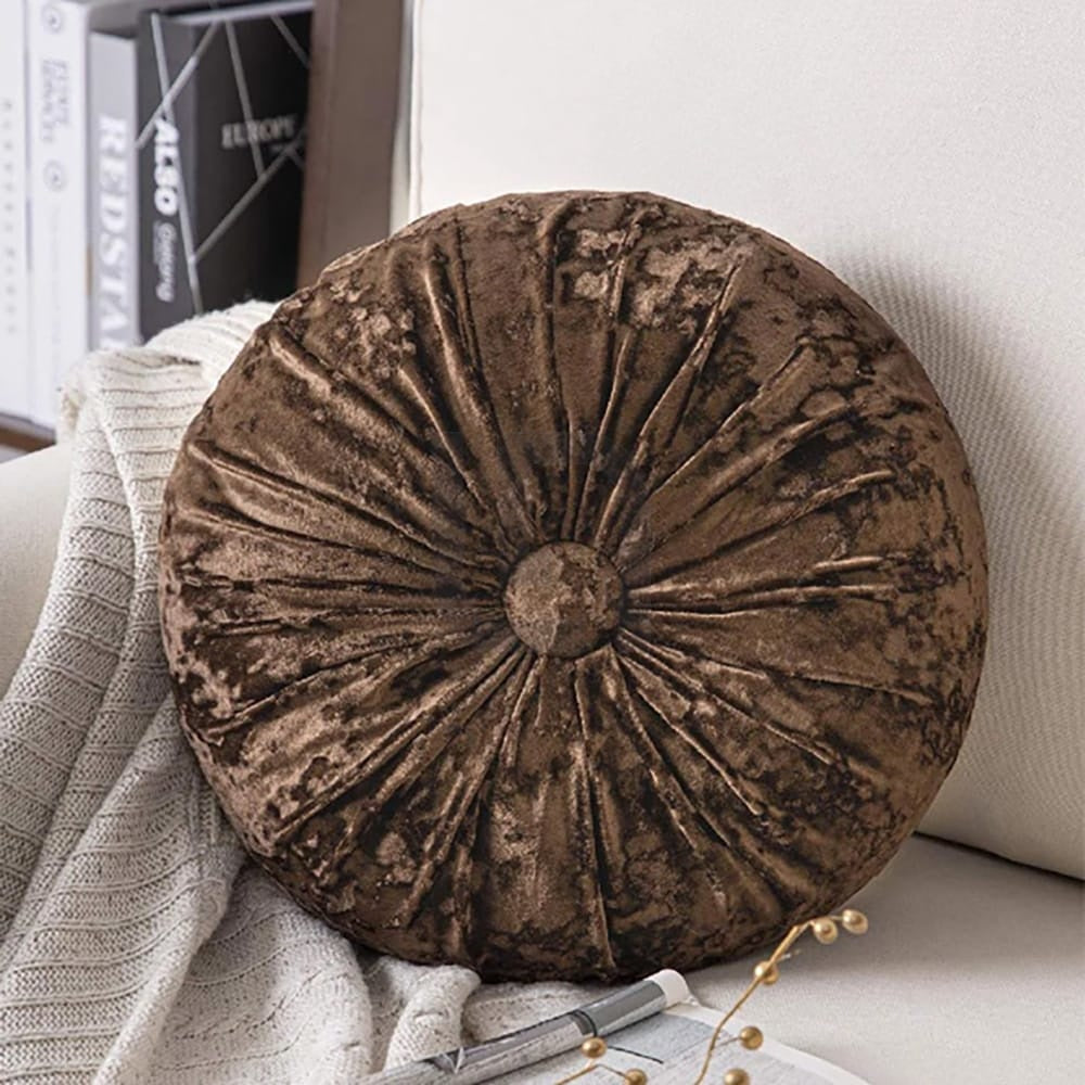 Round Pumpkin Velvet Cushion - Coffee 2