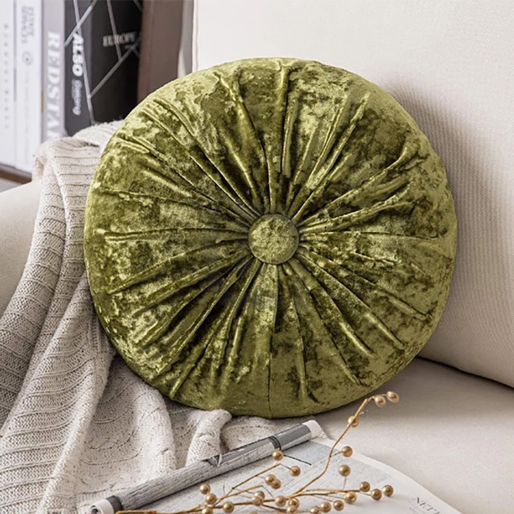 Round Pumpkin Velvet Cushion - Olive Green 2