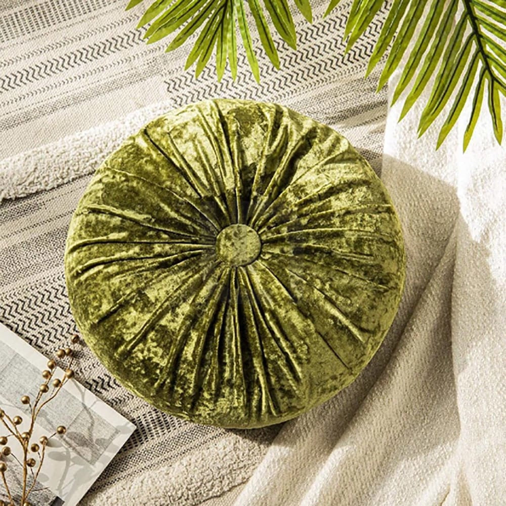 Round Pumpkin Velvet Cushion - Olive Green