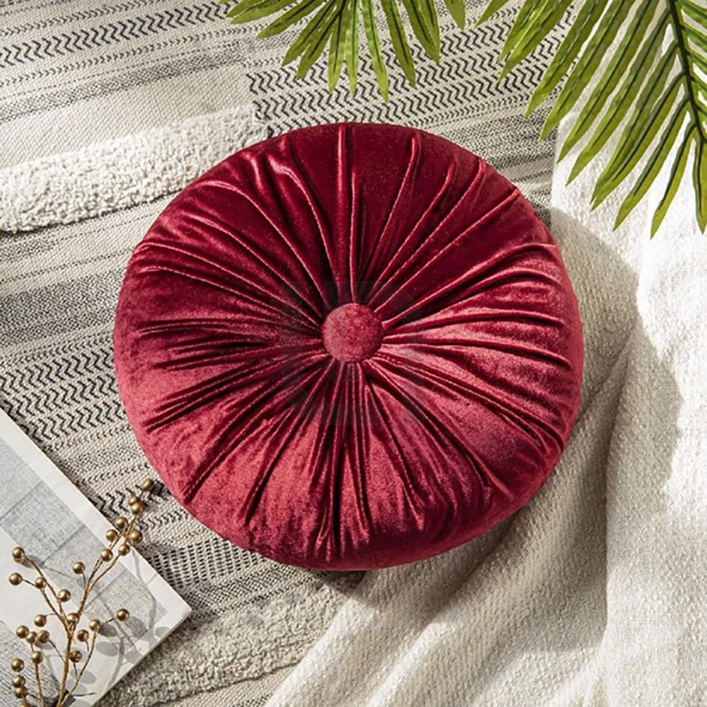 Round Pumpkin Velvet Cushion - Red