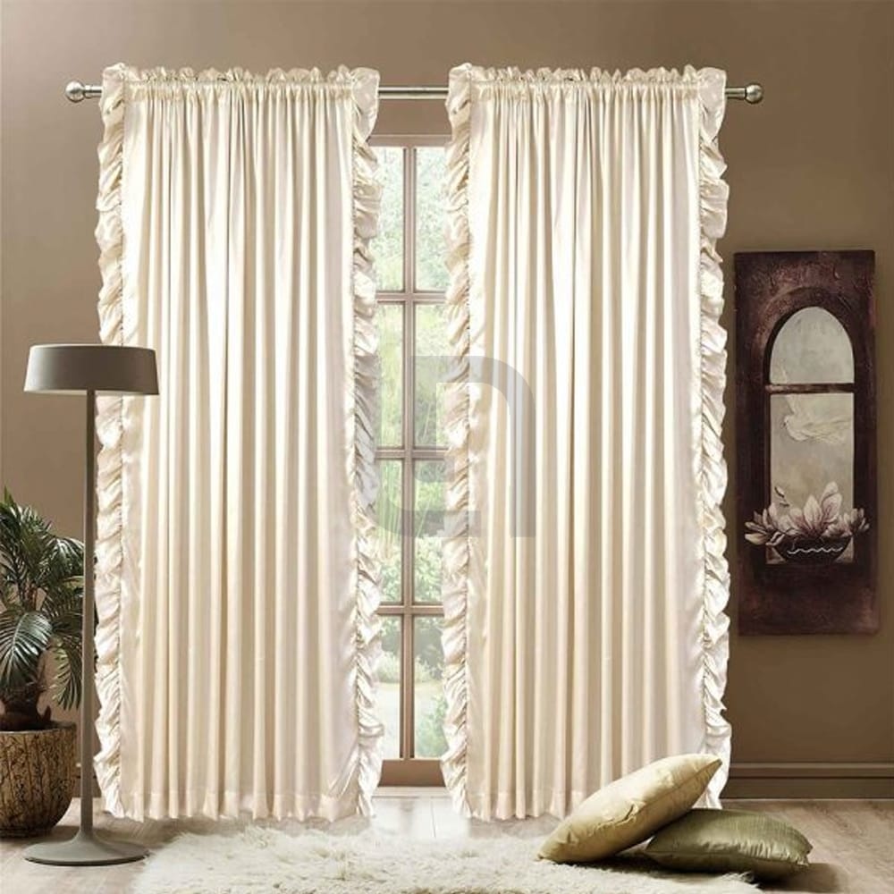 Ruffle curtain luxury silk fabric vertical – Beige