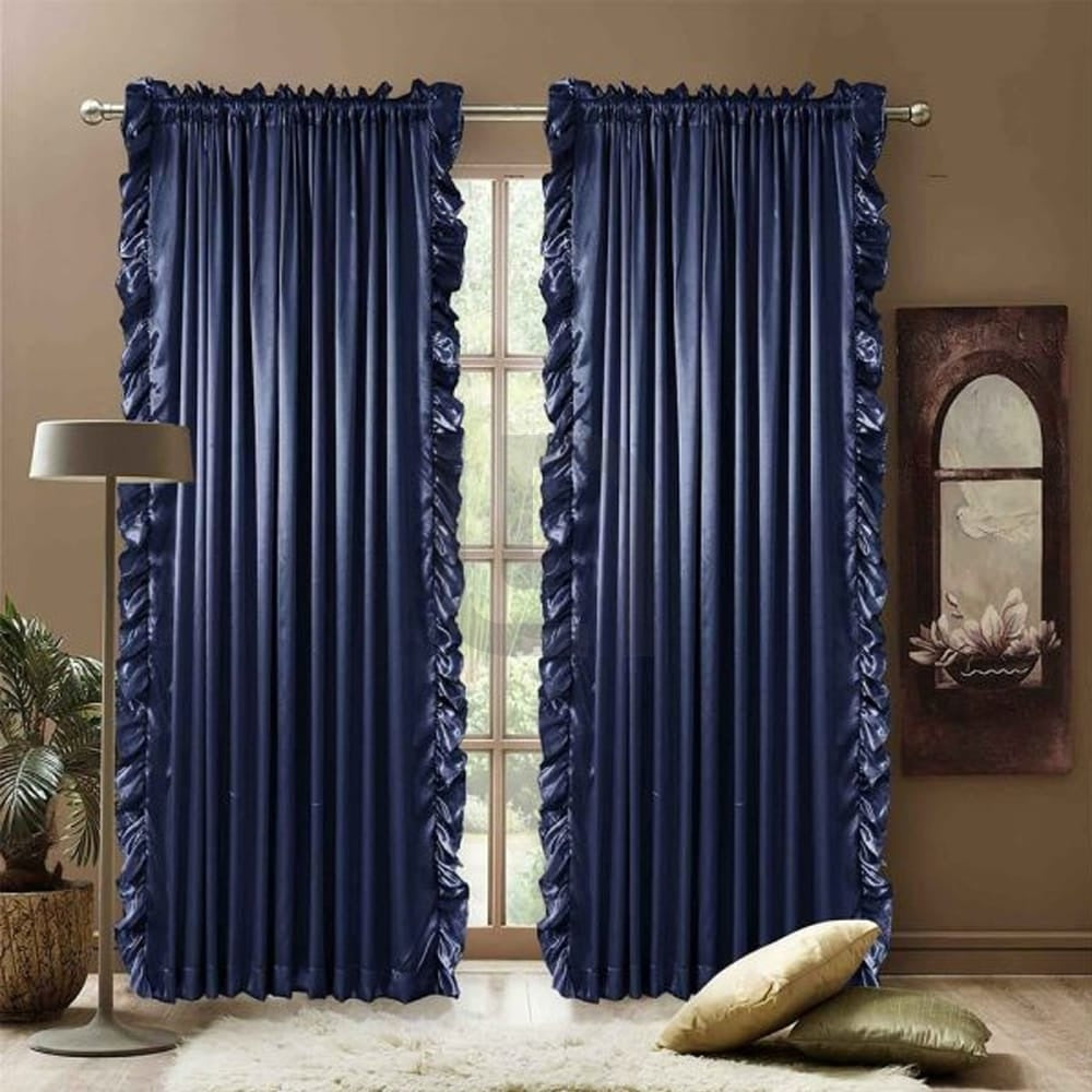 Ruffle curtain luxury silk fabric vertical – Blue
