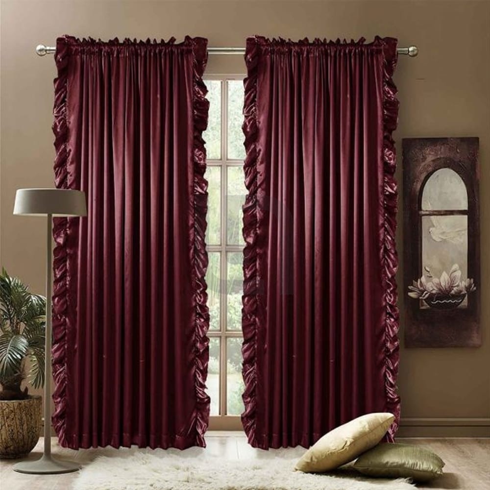 Ruffle curtain luxury silk fabric vertical – Maroon