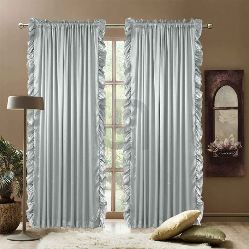Ruffle curtain luxury silk fabric vertical – Silver