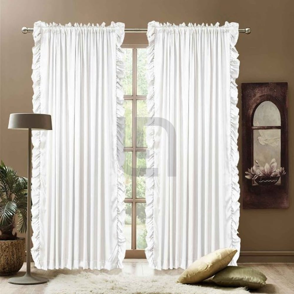 Ruffle curtain luxury silk fabric vertical – White