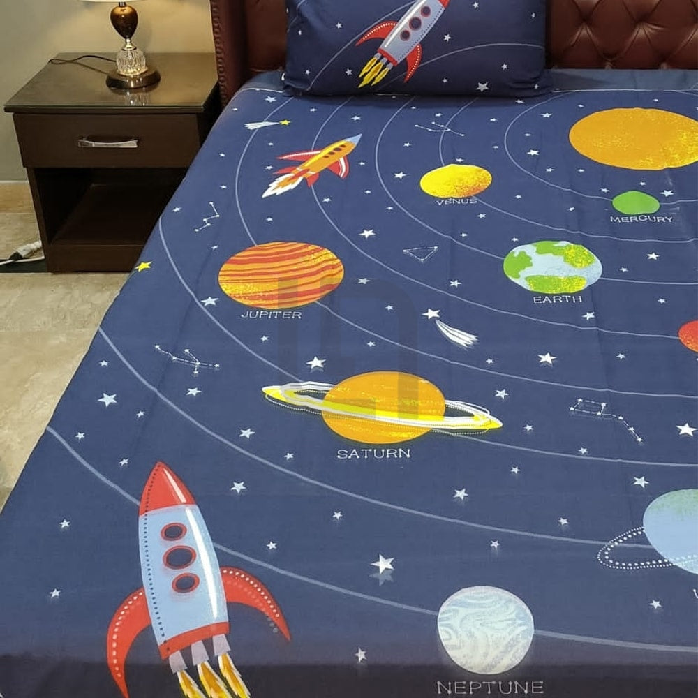 Space Themed Cartoon Bed Sheet