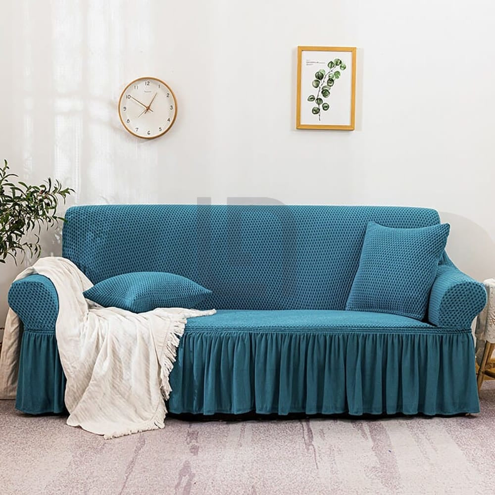 Ruffle Skirt Mesh Fabric Turkish Sofa cover - Sea Blue