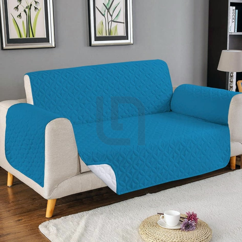 Ultrasonic Quilted Sofa Cover - Cyan Blue Covers