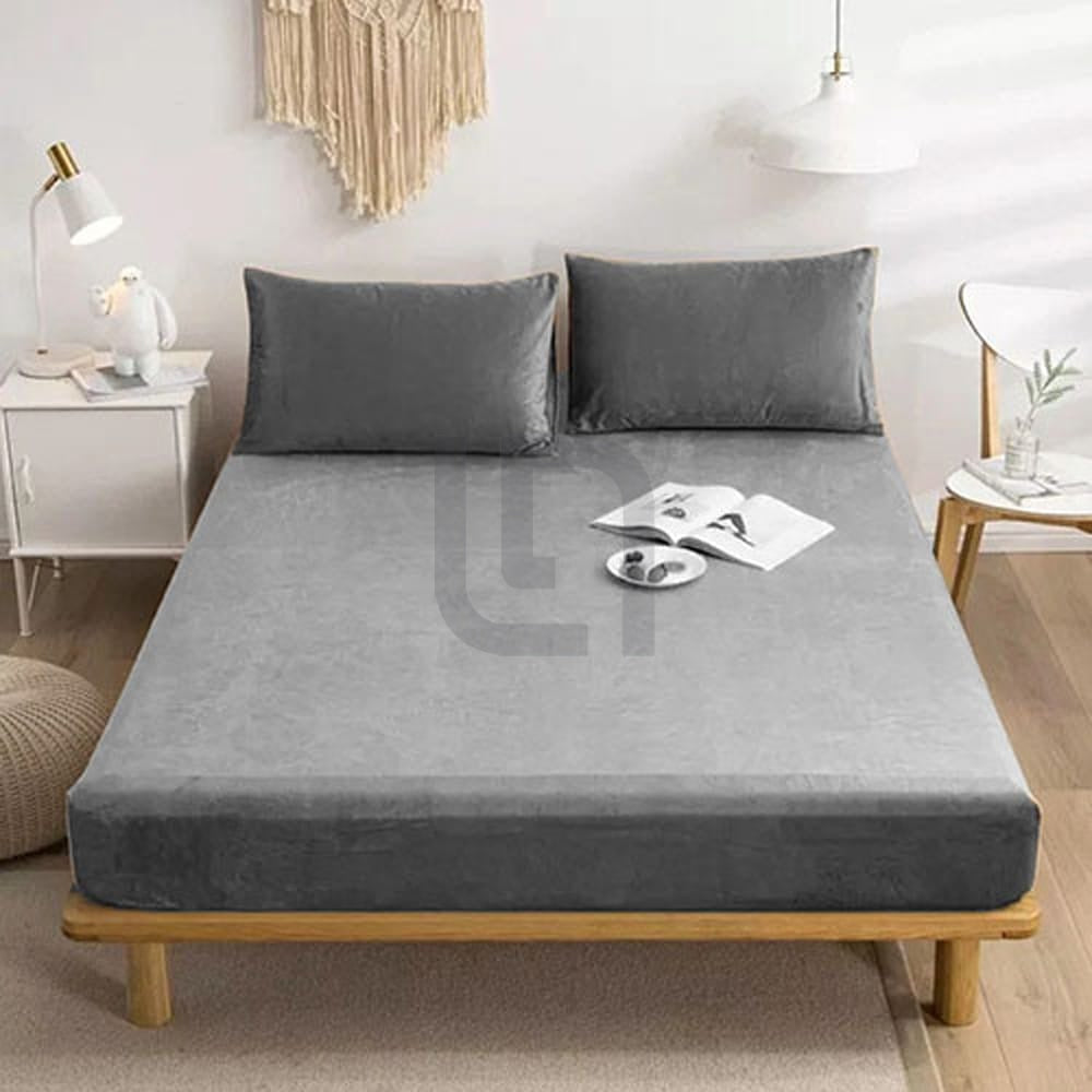 VELVET FITTED BED SHEET – GREY