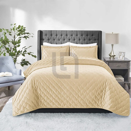 Velvet Quilted Bedspread - Beige
