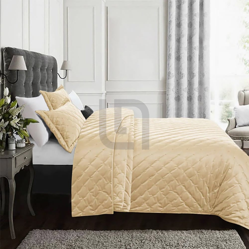 Velvet Quilted Bedspread - Beige 2