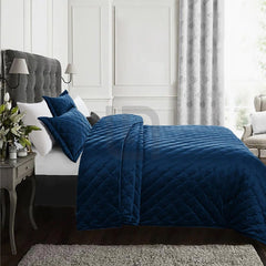 Velvet Quilted Bedspread - Blue 2