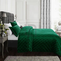 Velvet Quilted Bedspread - Green 2