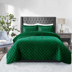 Velvet Quilted Bedspread - Green