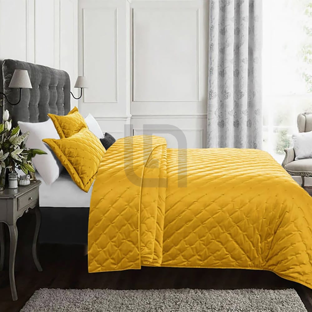 Velvet Quilted Bedspread - Yellow 2