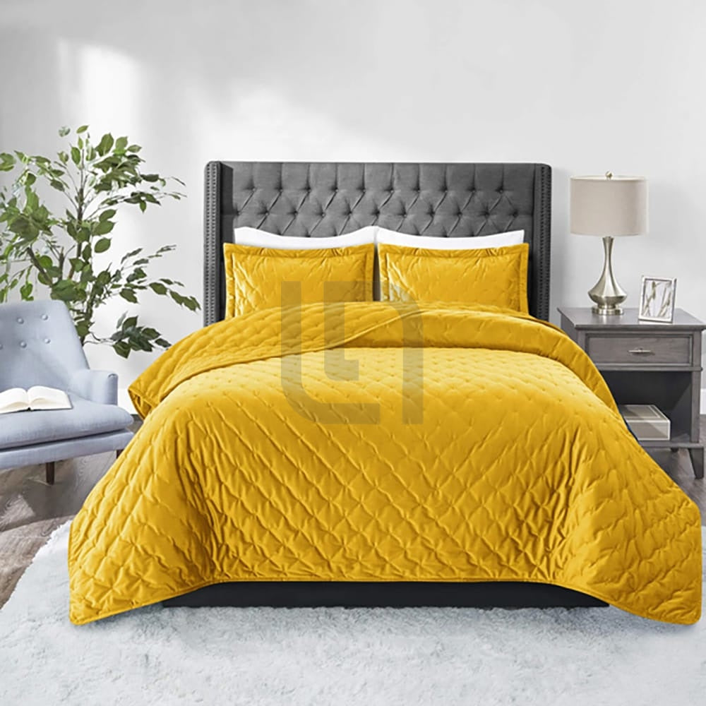 Velvet Quilted Bedspread - Yellow